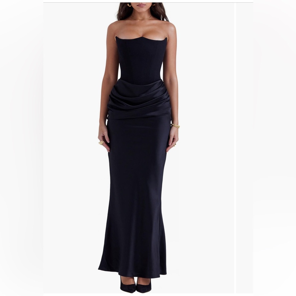 SOLD Nwot black House of CB Persephone satin strapless corset cocktail Dress